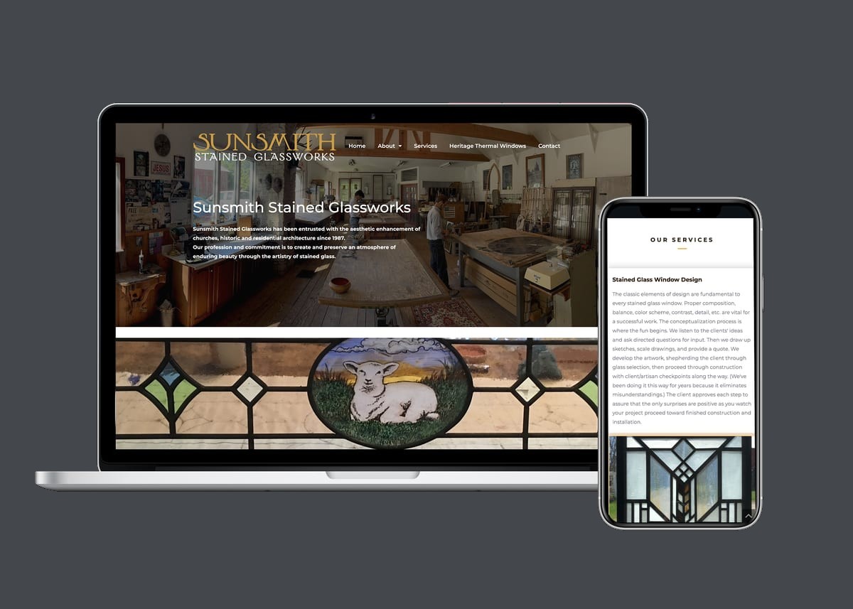 Sunsmith Glass — website designed and built by 360 Design Partners